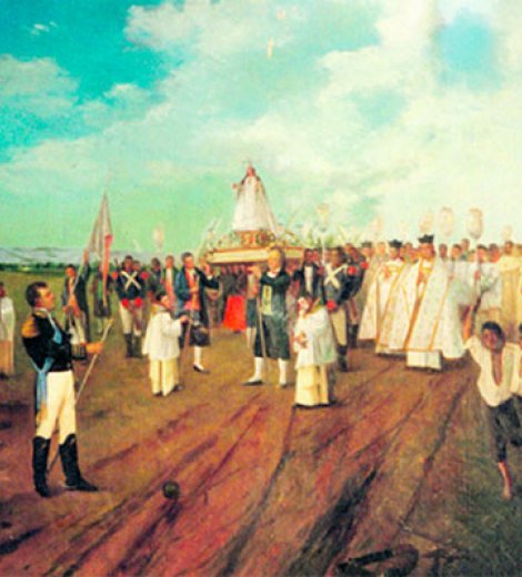 Luego de la batalla de Tucumán, Belgrano entrega su bastón a Nuestra Señora de la Merced